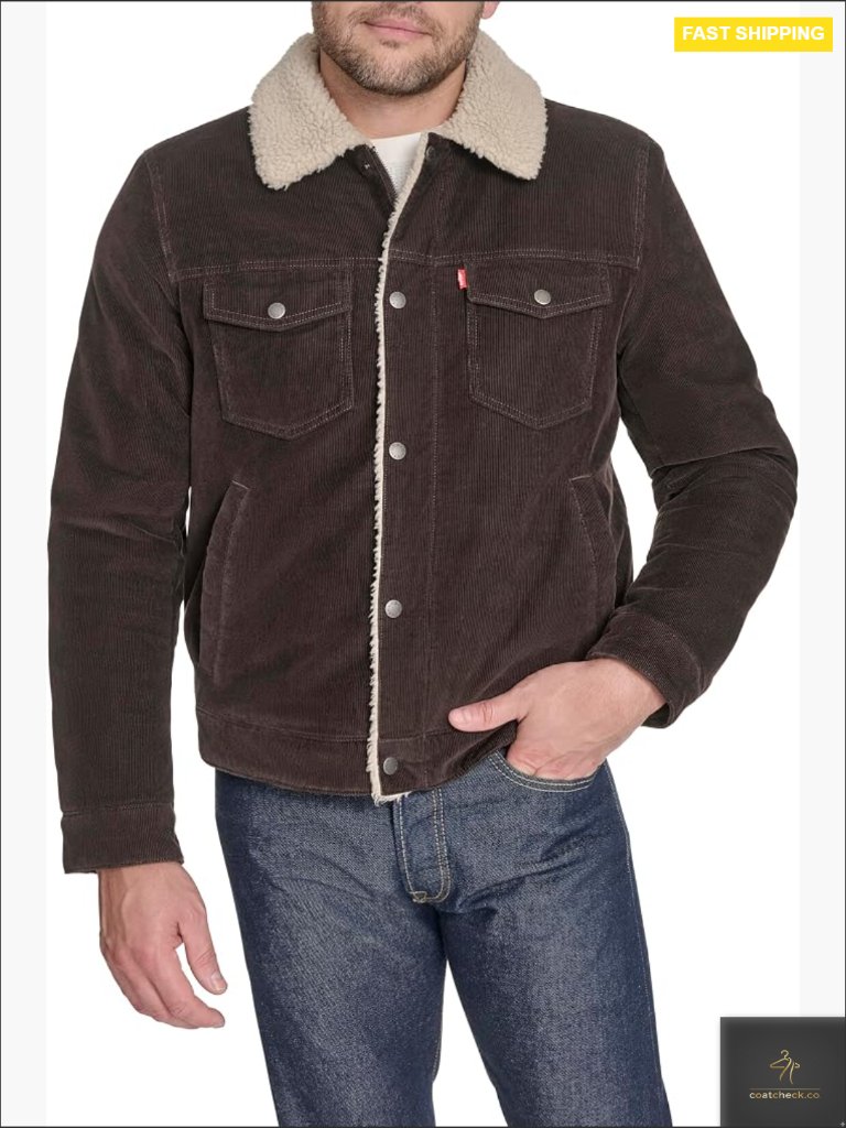 Men's Cotton Trucker Jacket Aviator Bomber Corduroy Full Sherpa Lining Fall